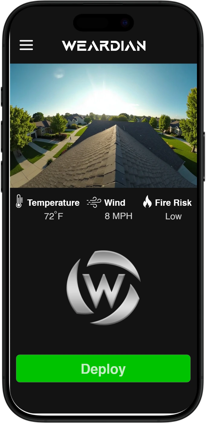 User interface of Weardian's AI-powered mobile app displaying live data and controls